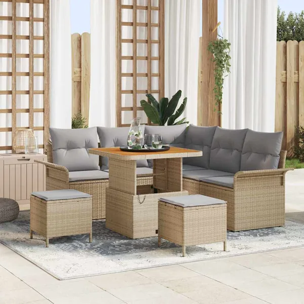Ensemble de canapé de jardin 8 pcs Beige et Gris clair