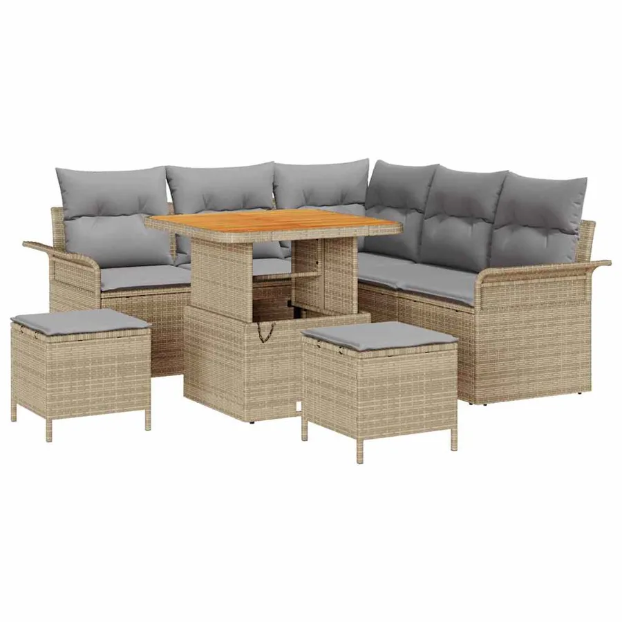 Ensemble de canapé de jardin 8 pcs Beige et Gris clair - 2