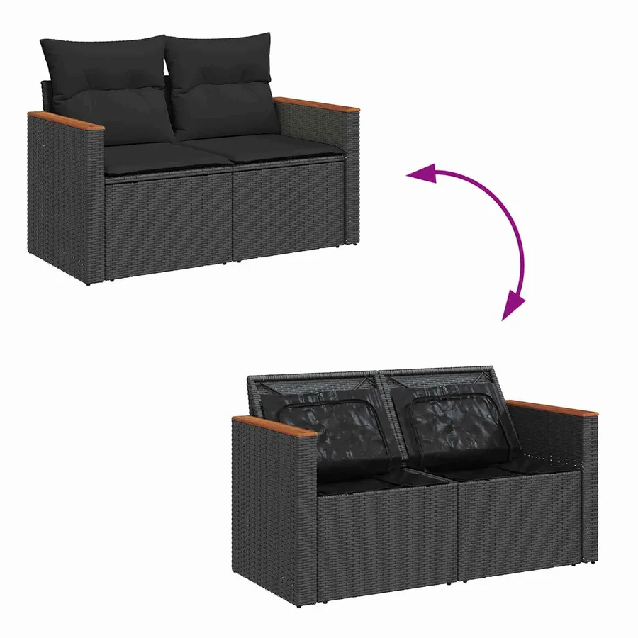 Ensemble de canapé de jardin 10 pcs Noir Poly rotin - 10