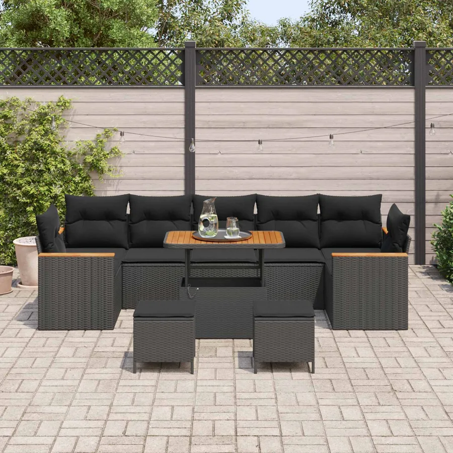 Ensemble de canapé de jardin 10 pcs Noir Poly rotin - 3