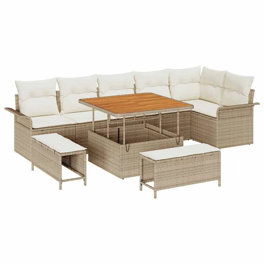 Ensemble de canapé de jardin avec coussin 9 pcs Beige et crème - 2