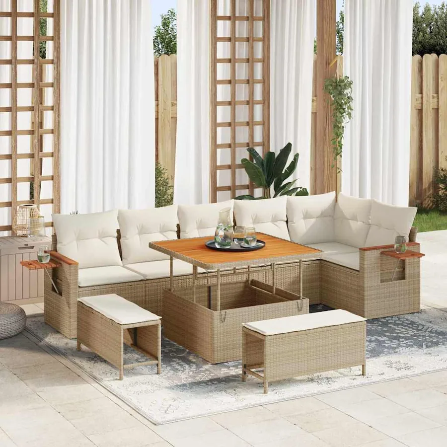 Ensemble de canapé de jardin 11 pcs Beige et crème polyrotin