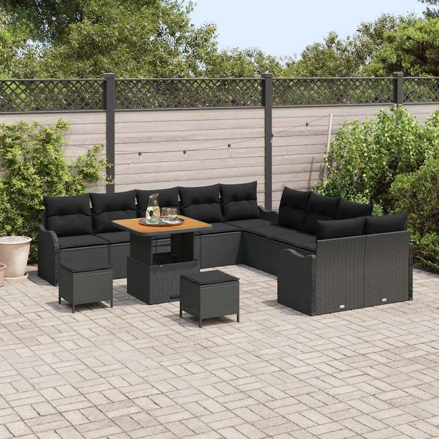 Ensemble de canapé de jardin avec coussin 13 pcs Noir - 3