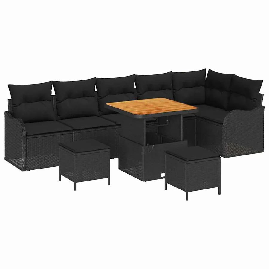 Ensemble de canapé de jardin avec coussin 9 pcs Noir - 2