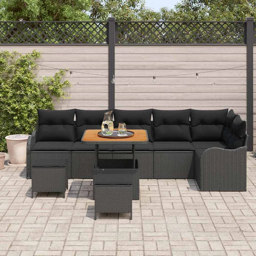 Ensemble de canapé de jardin avec coussin 9 pcs Noir - 3