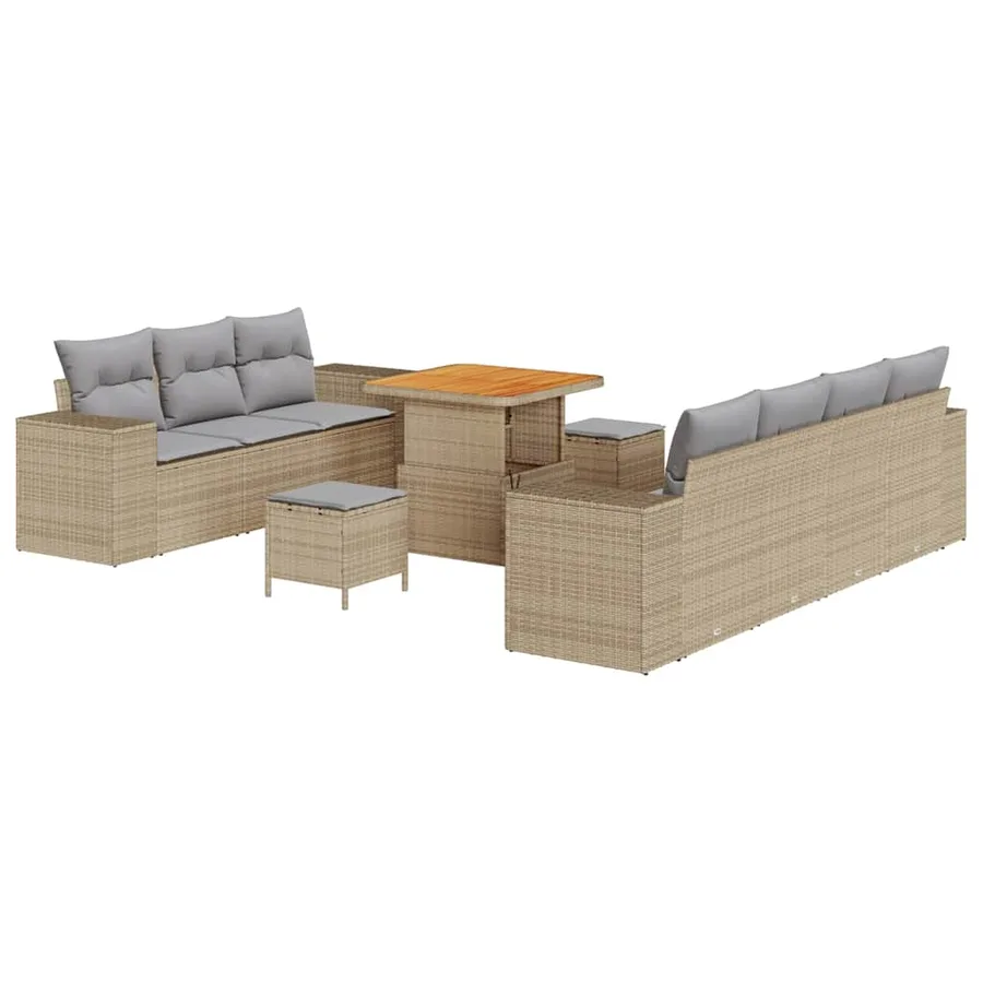Ensemble de canapé de jardin 10 pcs Beige et Gris clair - 2