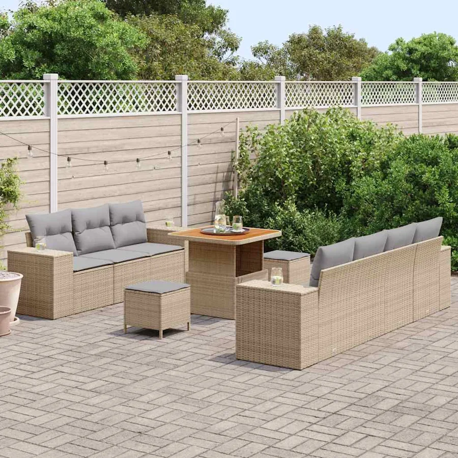 Ensemble de canapé de jardin 10 pcs Beige et Gris clair - 3
