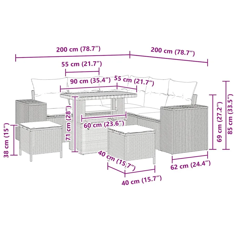 Ensemble de canapé de jardin 8 pcs Noir et Crème polyrotin - 18