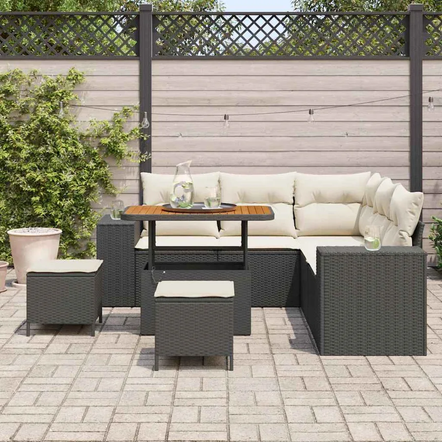 Ensemble de canapé de jardin 8 pcs Noir et Crème polyrotin - 3
