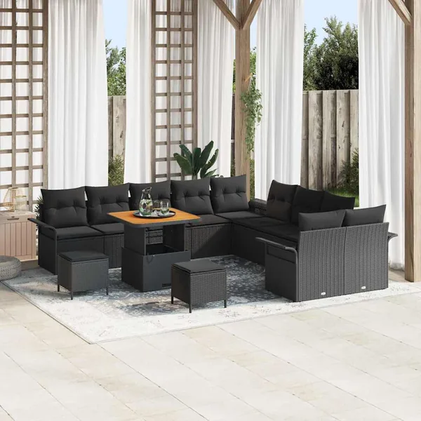 Ensemble de canapé de jardin avec coussin 13 pcs Noir
