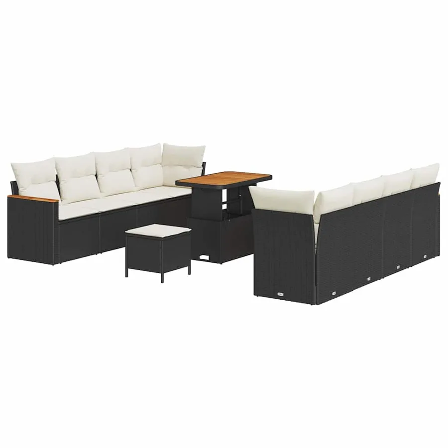 Ensemble de canapé de jardin avec coussin 12 pcs Noir polyrotin - 2