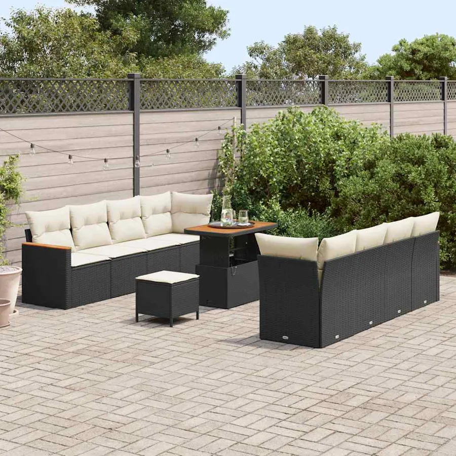 Ensemble de canapé de jardin avec coussin 12 pcs Noir polyrotin - 3