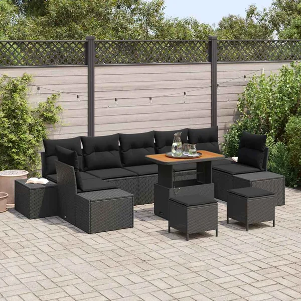 Ensemble de canapé de jardin 10 pcs Noir Poly rotin
