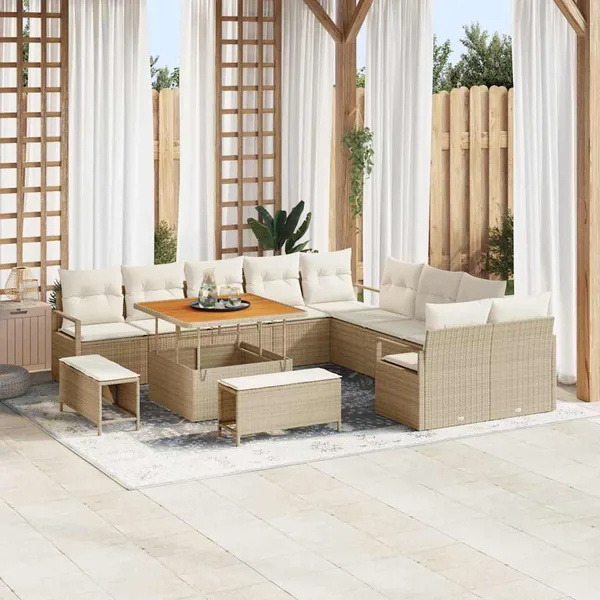 Ensemble de canapé de jardin avec coussin 13 pcs Beige et crème