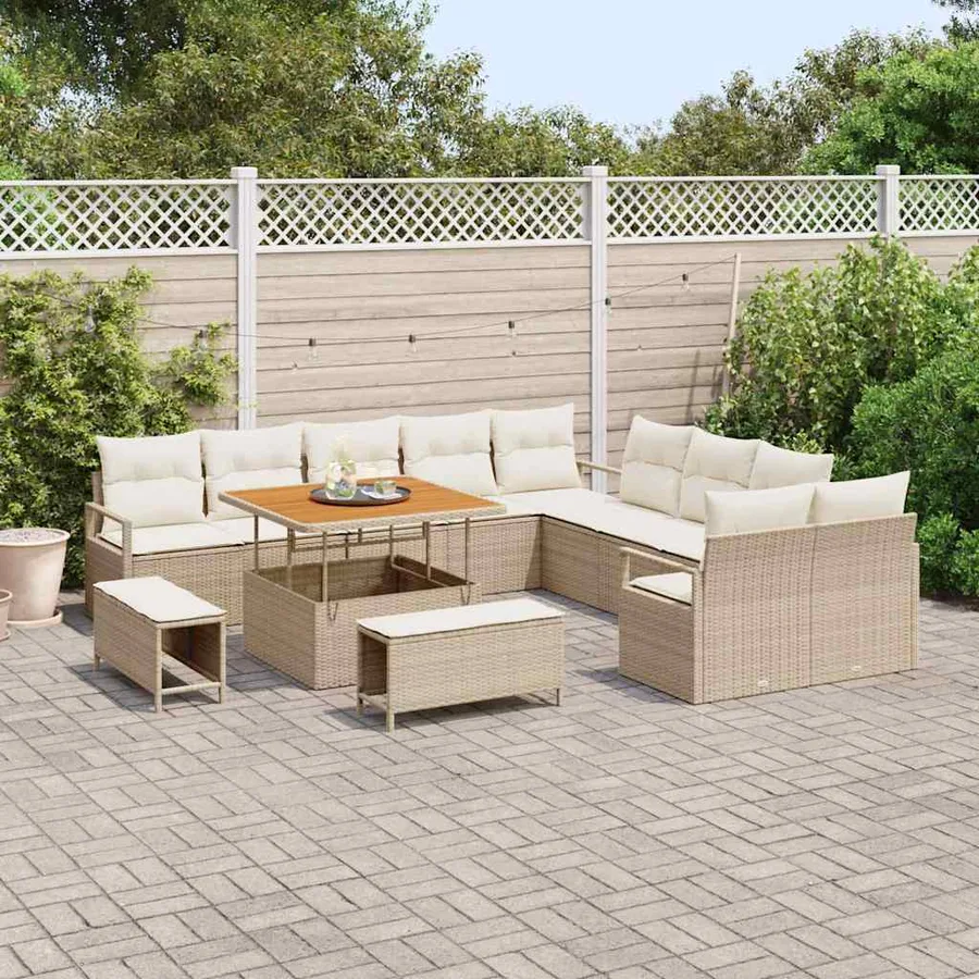 Ensemble de canapé de jardin avec coussin 13 pcs Beige et crème - 3