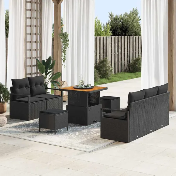 Ensemble de canapé de jardin avec coussin 8 pcs Noir