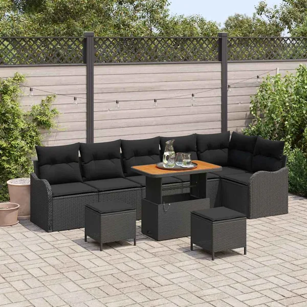 Ensemble de canapé de jardin avec coussin 9 pcs Noir