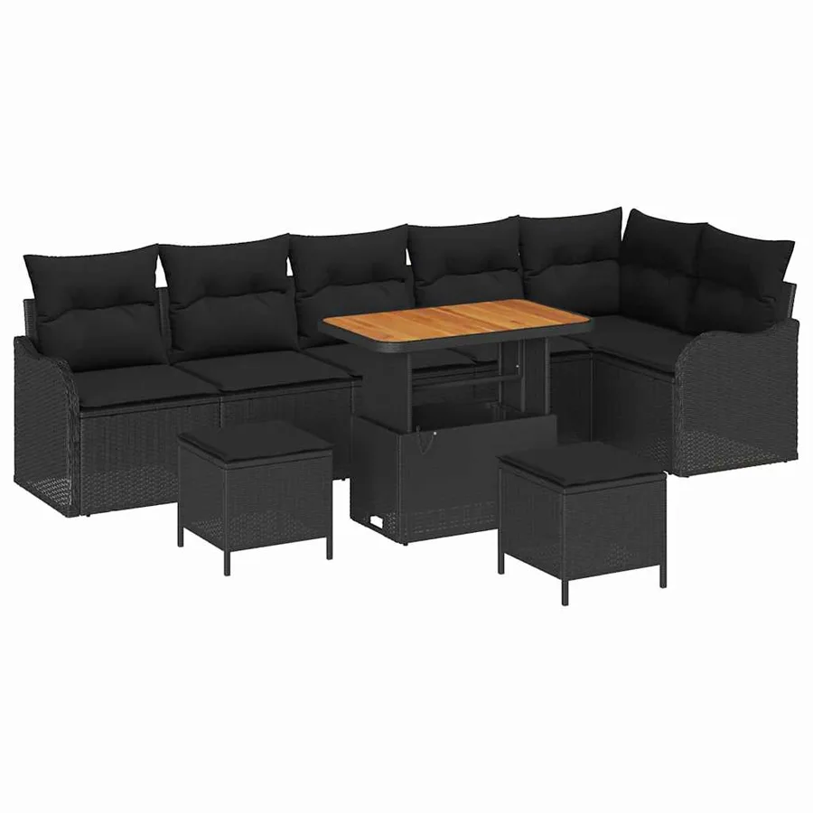 Ensemble de canapé de jardin avec coussin 9 pcs Noir - 2