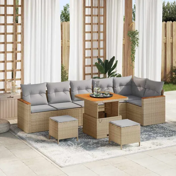 Ensemble de canapé de jardin 9 pcs Beige Poly rotin