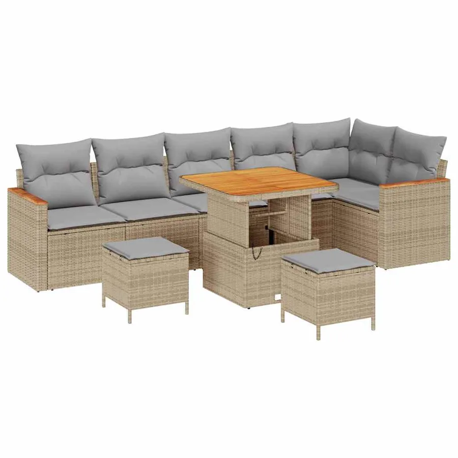Ensemble de canapé de jardin 9 pcs Beige Poly rotin - 2