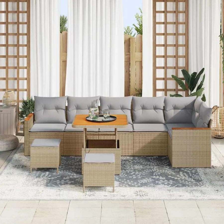 Ensemble de canapé de jardin 9 pcs Beige Poly rotin - 3