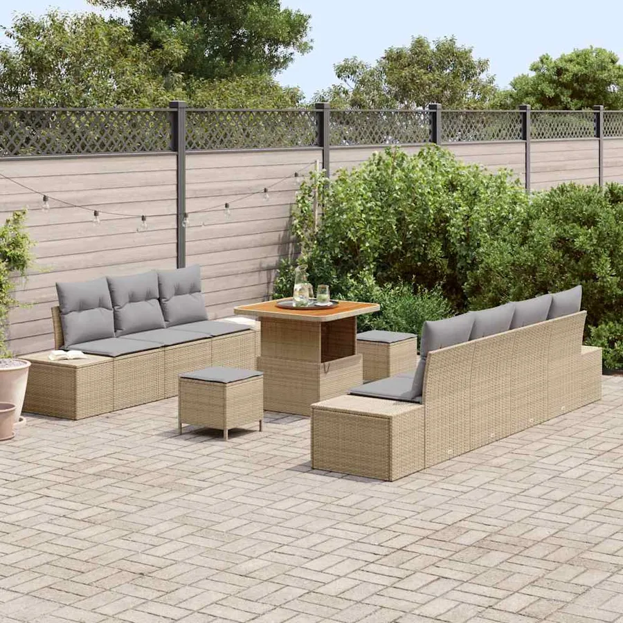 Ensemble de canapé de jardin 10 pcs Beige Poly rotin - 3