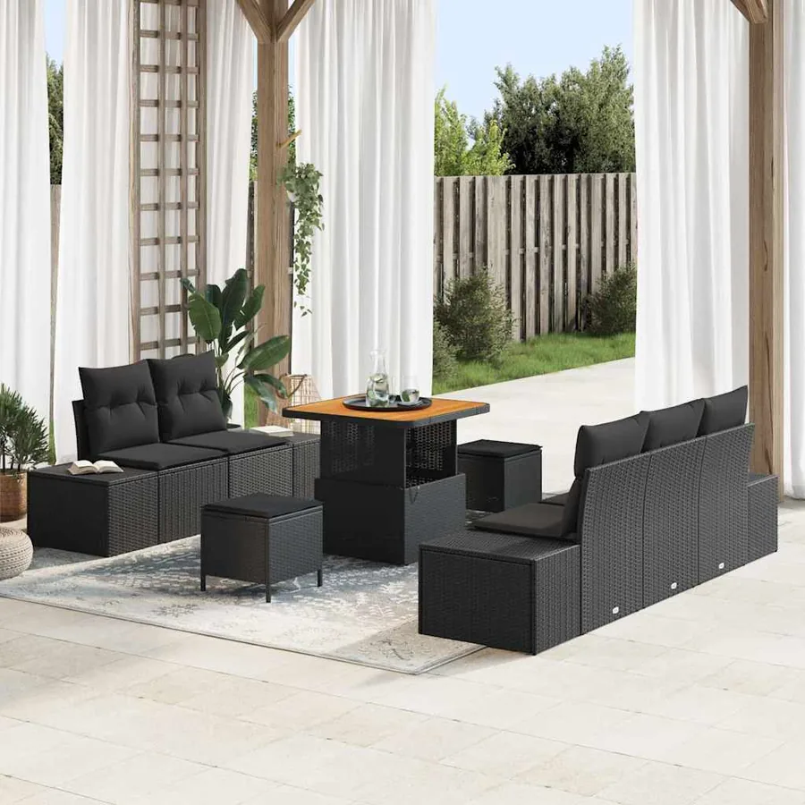 Ensemble de canapé de jardin avec coussin 8 pcs Noir Poly rotin