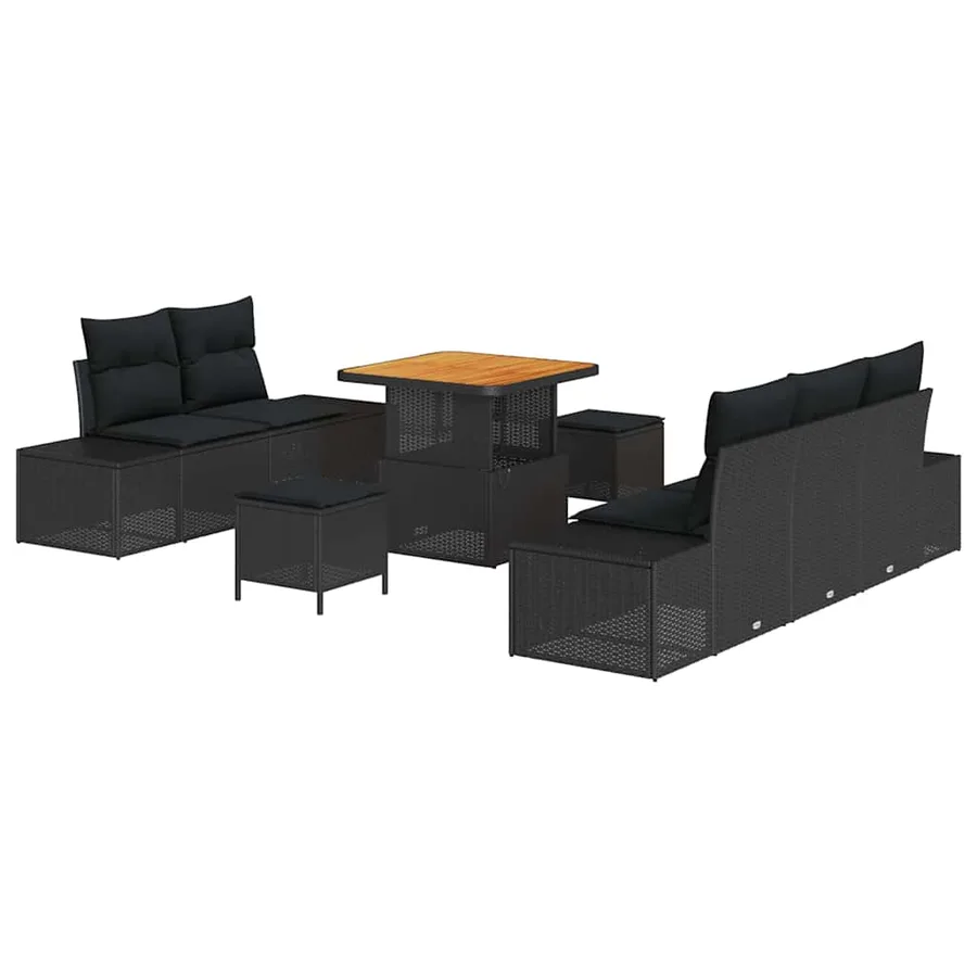 Ensemble de canapé de jardin avec coussin 8 pcs Noir Poly rotin - 2