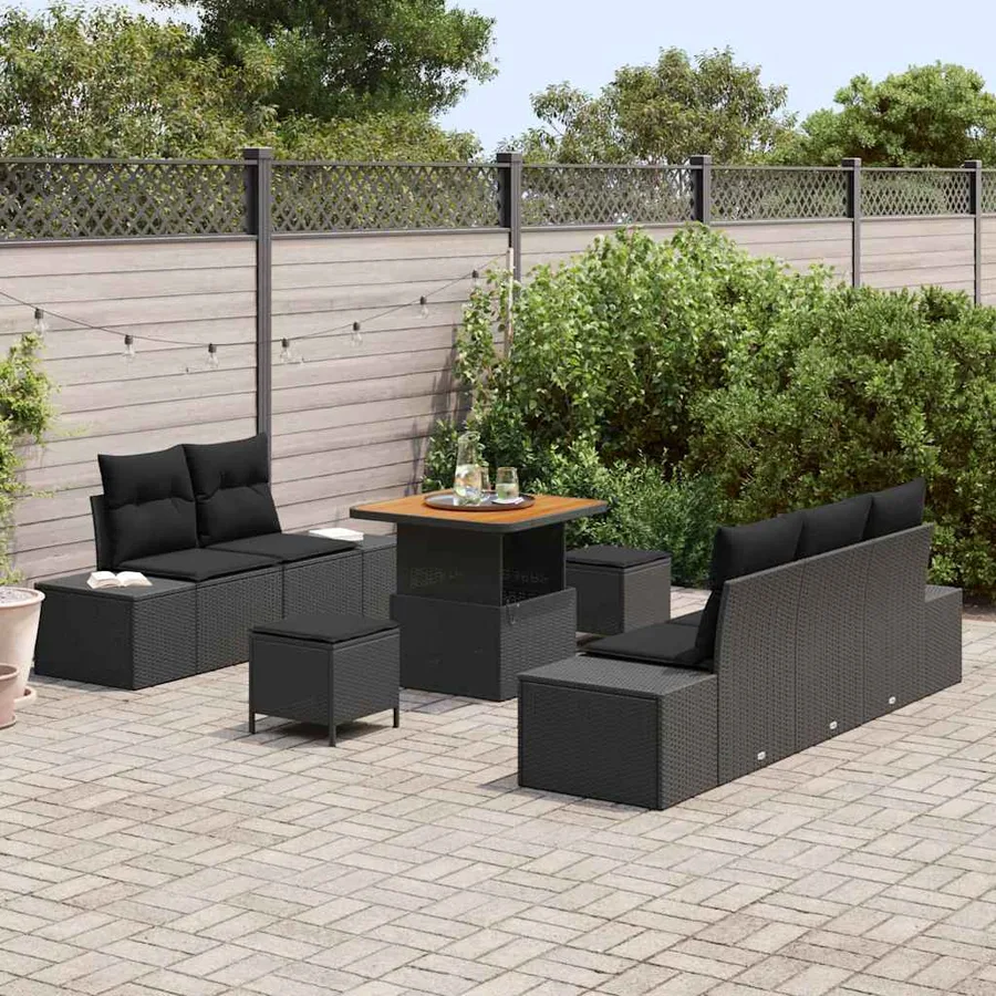 Ensemble de canapé de jardin avec coussin 8 pcs Noir Poly rotin - 3