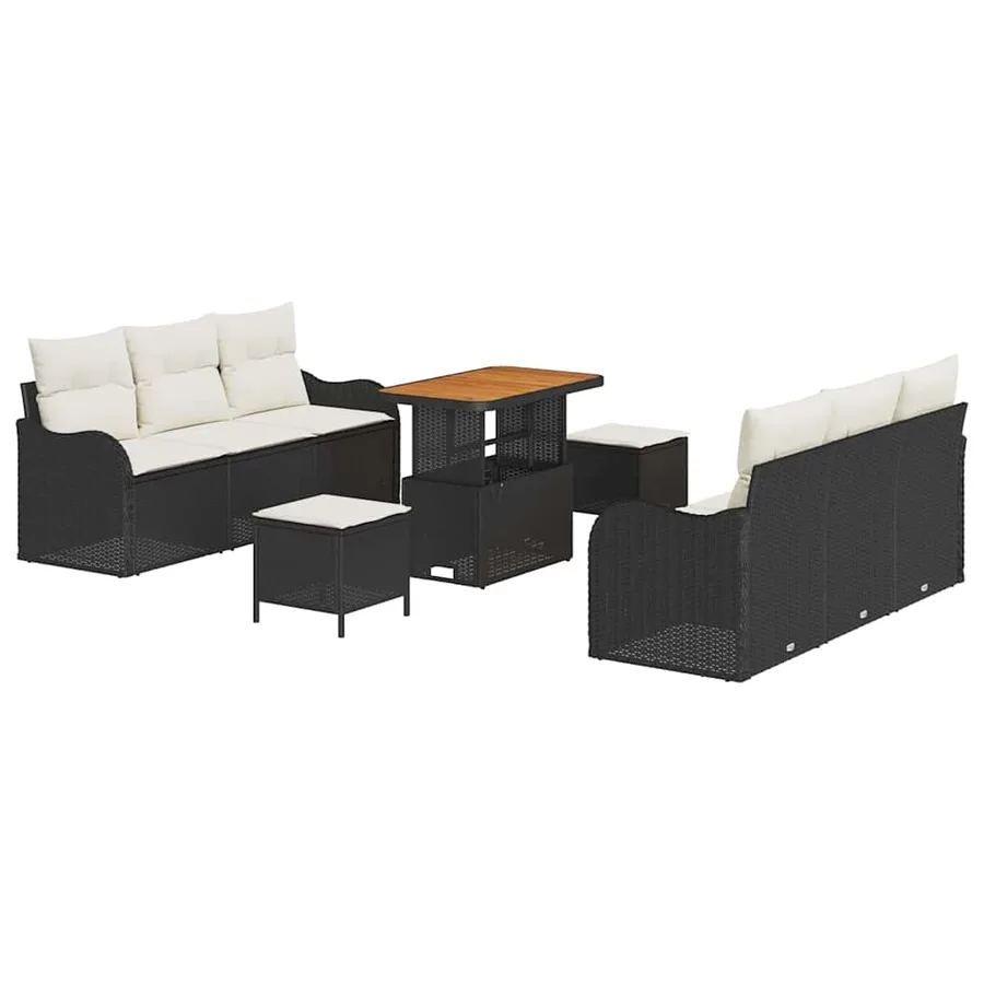 Ensemble de canapé de jardin avec coussin 9 pcs Noir et Crème - 2