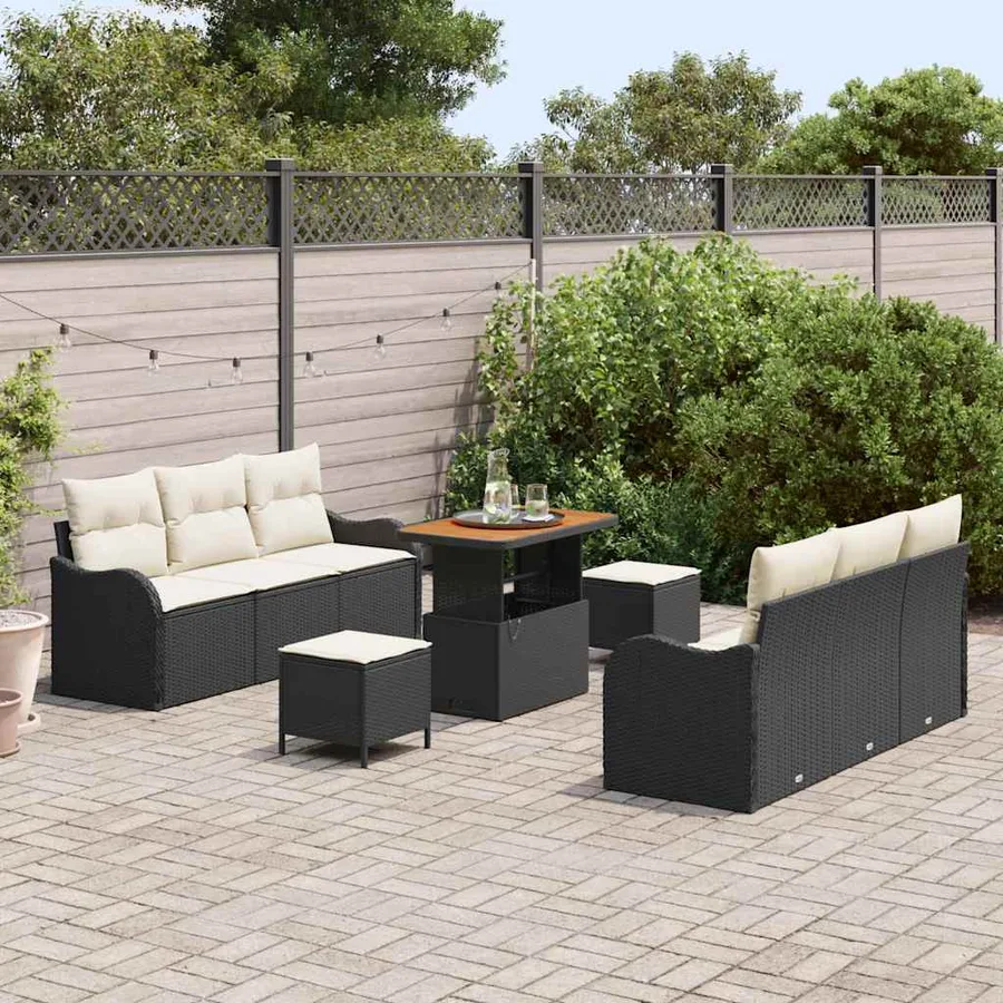 Ensemble de canapé de jardin avec coussin 9 pcs Noir et Crème - 3