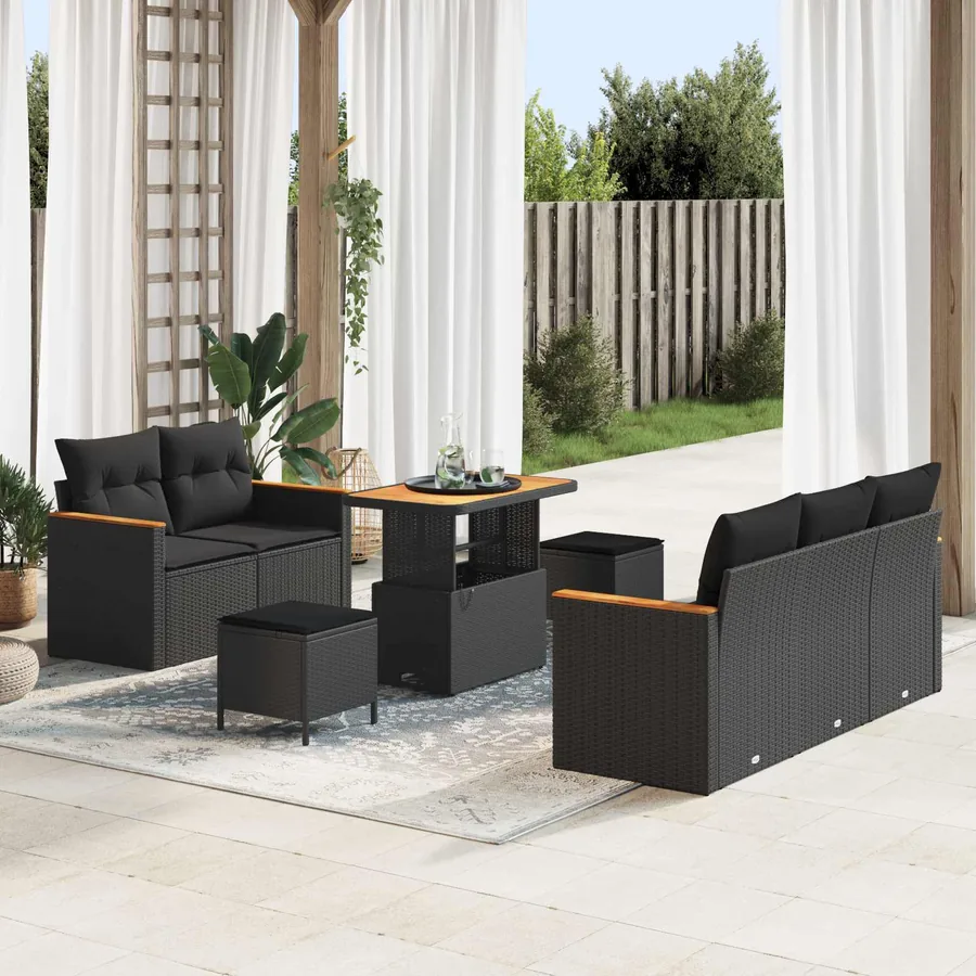 Ensemble de canapé de jardin avec coussin 10 pcs Noir polyrotin