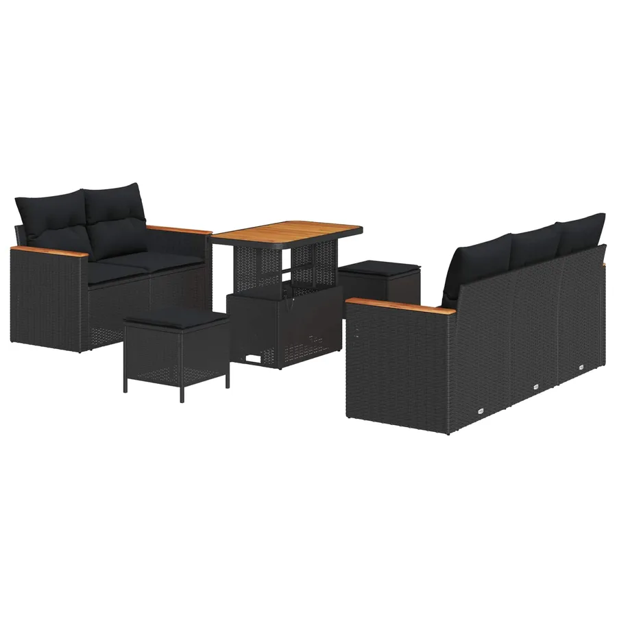 Ensemble de canapé de jardin avec coussin 10 pcs Noir polyrotin - 2