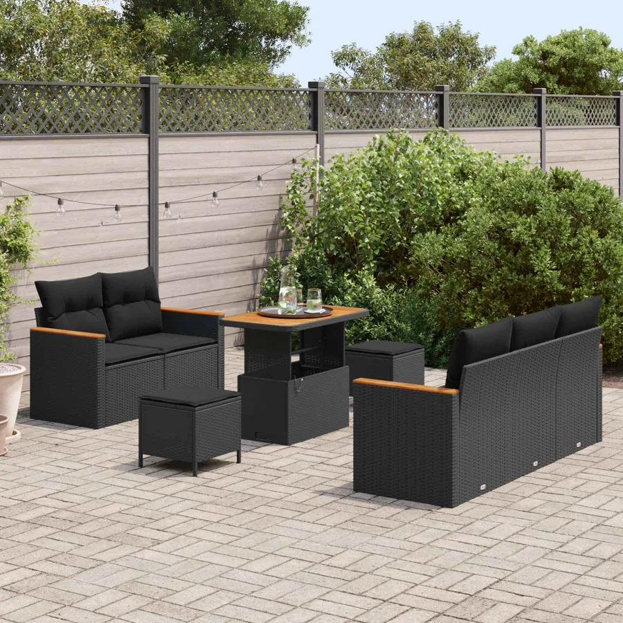 Ensemble de canapé de jardin avec coussin 10 pcs Noir polyrotin - 3