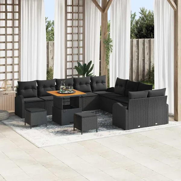 Ensemble de canapé de jardin avec coussin 13 pcs Noir