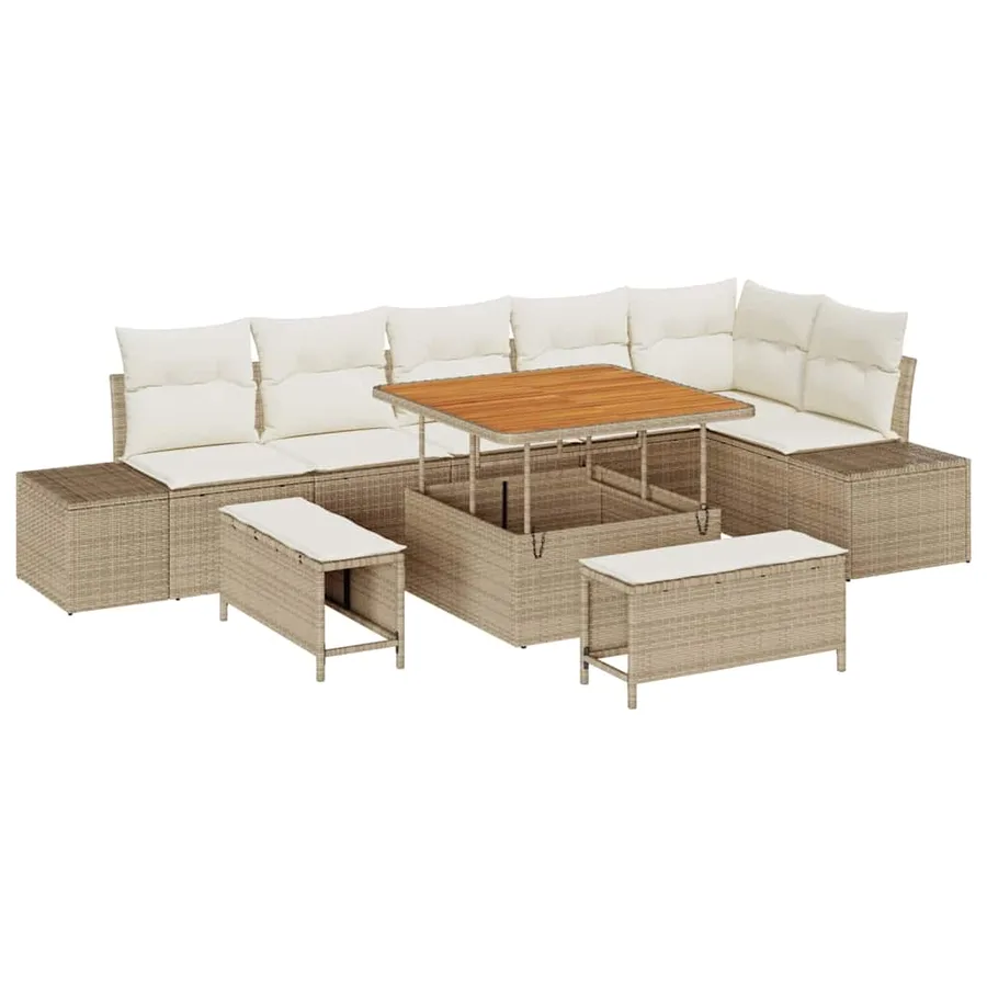 Ensemble de canapé de jardin 9 pcs Beige Poly rotin - 2