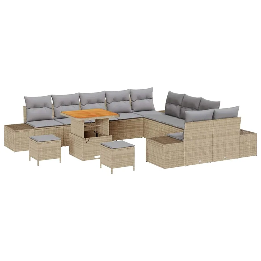 Ensemble de canapé de jardin 13 pcs Beige Poly rotin - 2