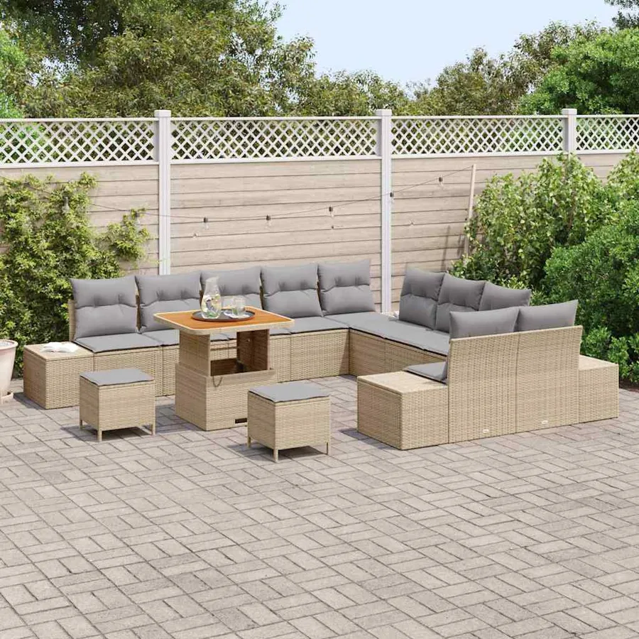 Ensemble de canapé de jardin 13 pcs Beige Poly rotin - 3