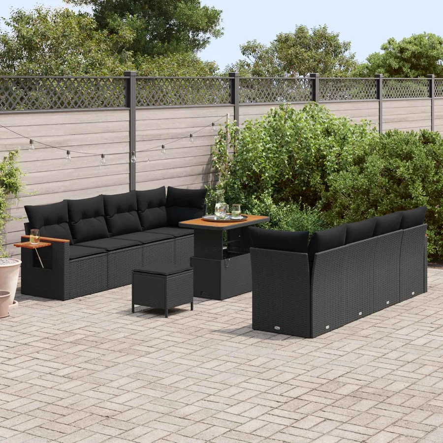 Ensemble de canapé de jardin avec coussin 12 pcs Noir polyrotin - 3