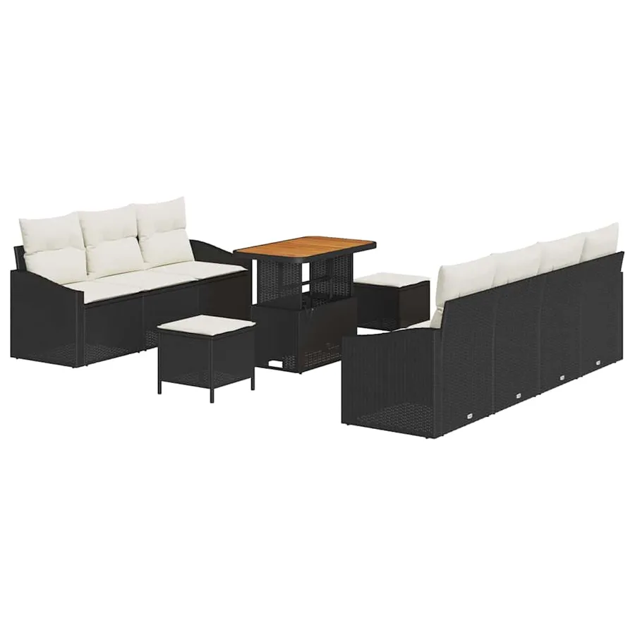 Ensemble de canapé de jardin avec coussin 10 pcs Noir et Crème - 2