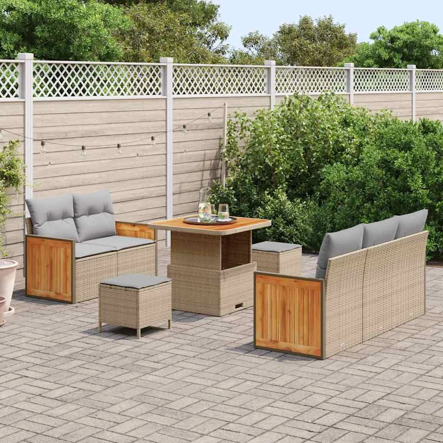 Ensemble de canapé de jardin 10 pcs Beige et Gris clair - 3