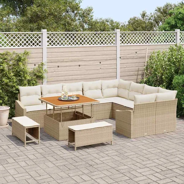 Ensemble de canapé de jardin 12 pcs Beige Poly rotin