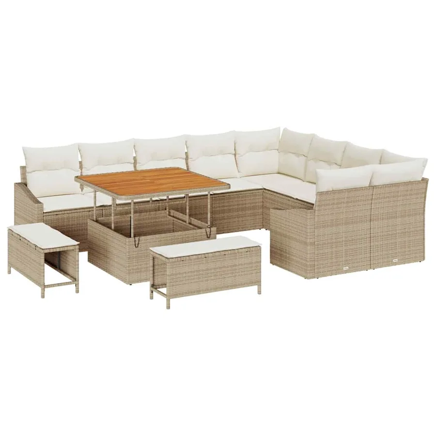 Ensemble de canapé de jardin 12 pcs Beige Poly rotin - 2