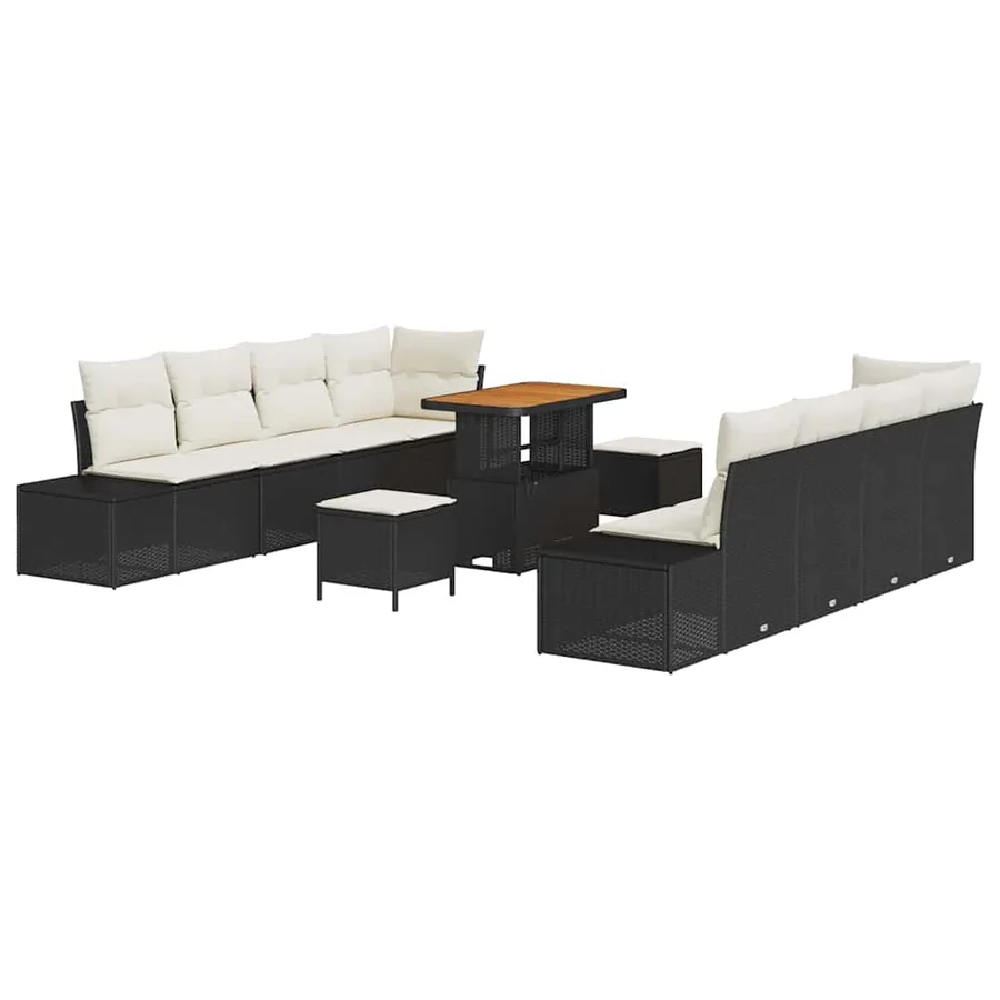Ensemble de canapé de jardin 11 pcs Noir Poly rotin - 2