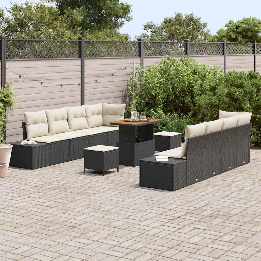 Ensemble de canapé de jardin 11 pcs Noir Poly rotin - 3