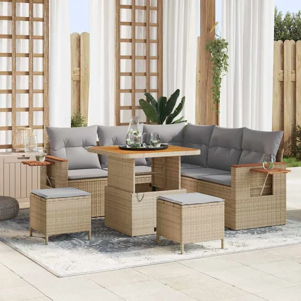 Ensemble de canapé de jardin 9 pcs Beige et Gris clair