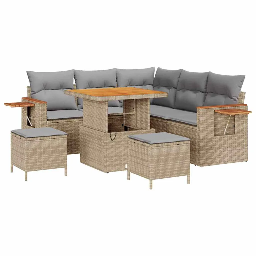 Ensemble de canapé de jardin 9 pcs Beige et Gris clair - 2