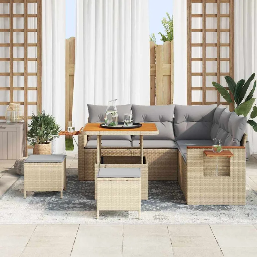 Ensemble de canapé de jardin 9 pcs Beige et Gris clair - 3
