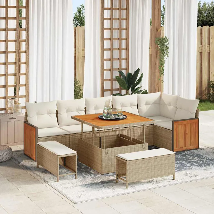 Ensemble de canapé de jardin 11 pcs Beige et crème polyrotin