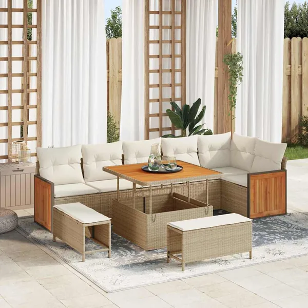 Ensemble de canapé de jardin 11 pcs Beige et crème polyrotin
